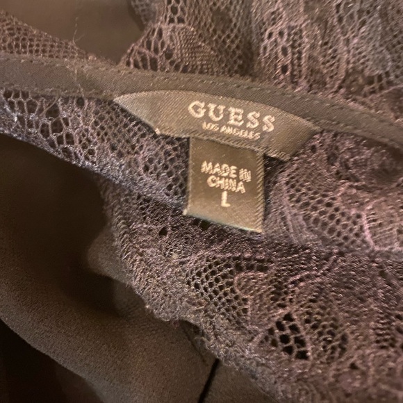 🐈⬛ GUESS black Sheer Ruffle Blouse puffed sleeve pirate Renaissance maiden - Picture 8 of 9